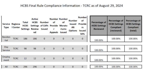 A screenshot of the HCBS Compliance Report 2024