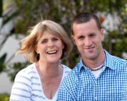 Mom poses with her special olympics athlete son