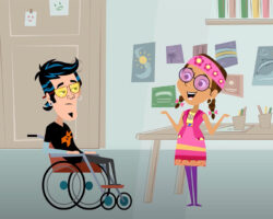 Scene from Lanterman and Friends animated series on the HCBS Final Rule featuring the character Lorenzo.