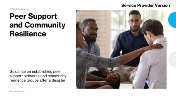 Peer Support and Community Resilience “A small group of four people seated in a circle indoors, one woman gently rests her hand on a man’s shoulder as others look on supportively.”