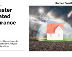 Disaster-Related Insurance “A white house under a transparent protective dome amid storm clouds, lightning, and a flaming meteor.”