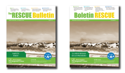 Image showing the English and Spanish covers of the Summer 2024 RESCUE Bulletin side by side. 